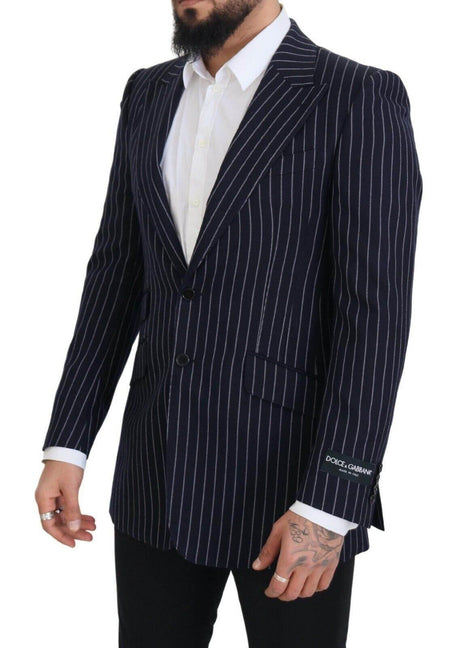 Dolce & Gabbana Dark Blue Stripe Wool Single Breasted Blazer - Hilstor