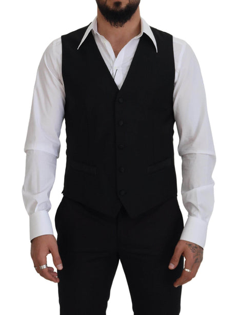 Dolce & Gabbana Black Virgin Wool Waistcoat Formal Dress Vest - Hilstor