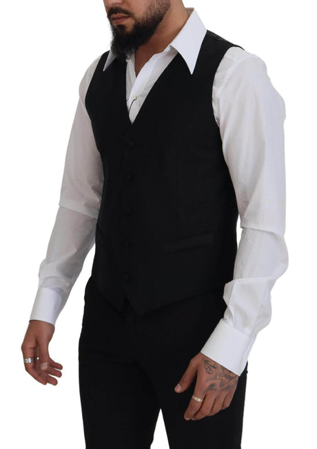 Dolce & Gabbana Black Virgin Wool Waistcoat Formal Dress Vest - Hilstor