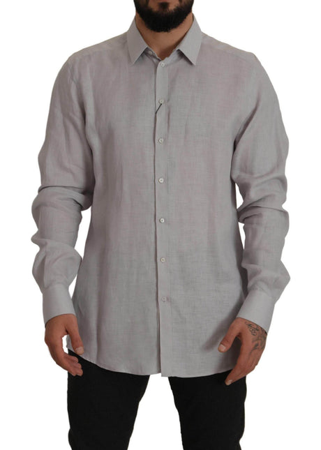 Dolce & Gabbana Gray Linen Long Sleeves Formal GOLD Shirt - Hilstor