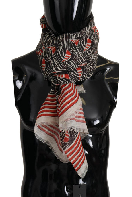 Dolce & Gabbana Black Red Linen Sailboat Stripe Print Shawl Scarf - Hilstor