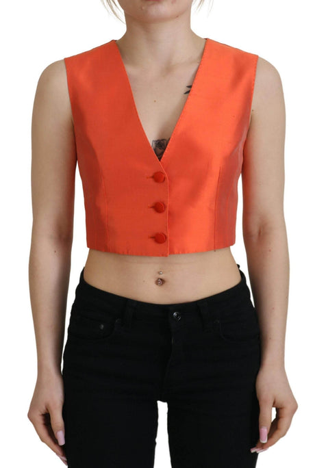 Dolce & Gabbana Orange Sleeveless Waistcoat Cropped Vest Top - Hilstor