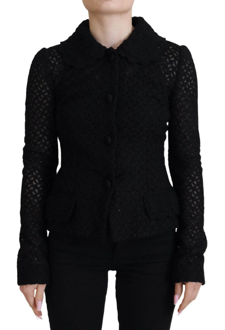 Dolce & Gabbana Black Wool Knitted Button Down Collar Jacket - Hilstor