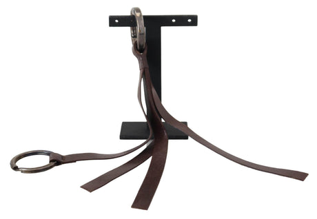 Costume National Brown Leather Silver Tone Metal Keyring Keychain - Hilstor