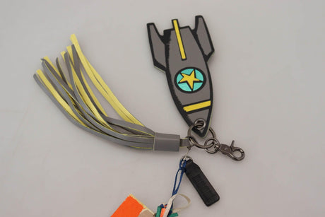 MSGM Multicolor Rocket Ship Silver Tone Metal Keychain - Hilstor