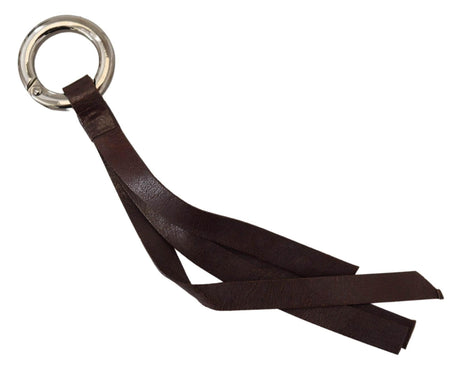 Costume National Brown Leather Silver Tone Metal Keyring Keychain - Hilstor