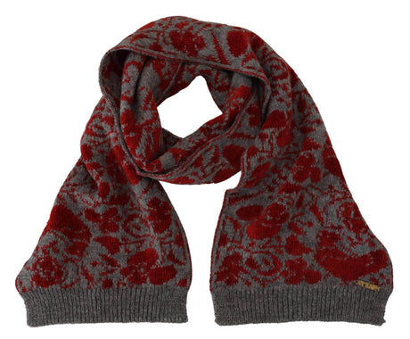 GF Ferre Red Grey Knitted Wrap Warmer Womens Shawl Scarf - Hilstor