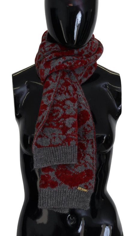 GF Ferre Red Grey Knitted Wrap Warmer Womens Shawl Scarf - Hilstor