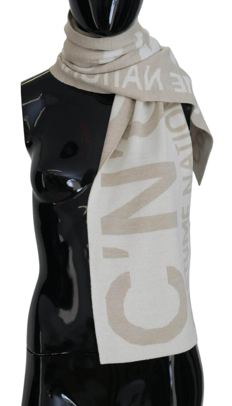 Costume National Beige White Logo Wrap Warmer Shawl Scarf - Hilstor