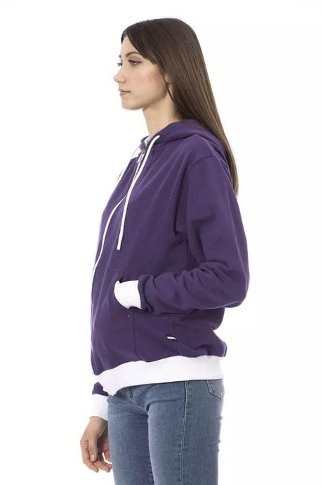 Baldinini Trend Purple Cotton Women Sweater with Adjustable Hood - Hilstor