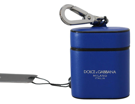 Dolce & Gabbana Blue Leather Silver Metal Logo Airpods Case - Hilstor