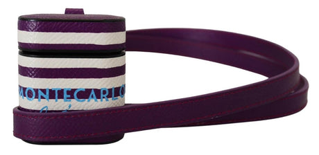 Dolce & Gabbana Purple Leather Strap Gold Metal Logo Airpods Case - Hilstor