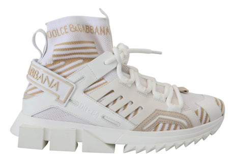 Dolce & Gabbana White Beige Sorrento Sneakers Shoes - Hilstor
