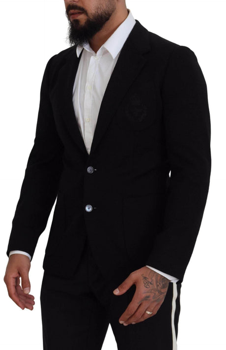 Dolce & Gabbana Black Wool Crown Slim Fit Jacket Blazer - Hilstor
