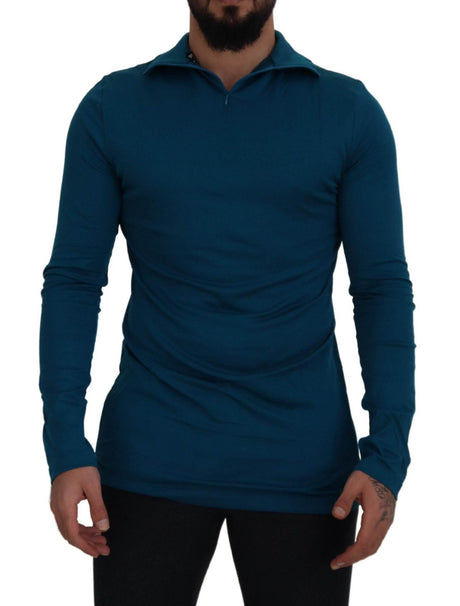 Dolce & Gabbana Blue Cotton Collared Slim Pullover Sweater - Hilstor