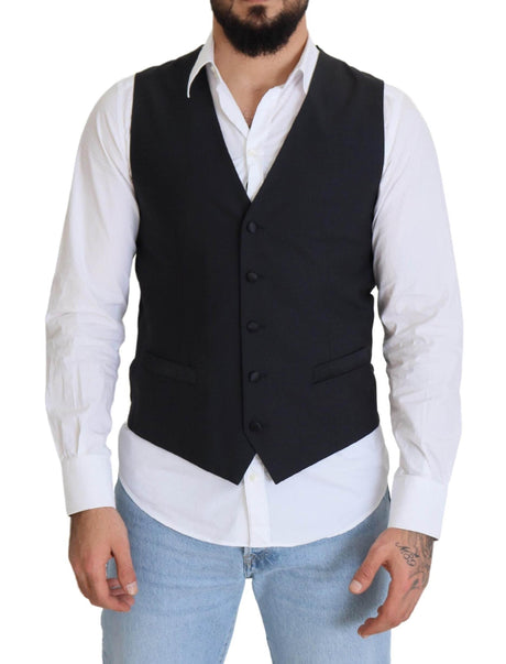 Dolce & Gabbana Black Wool Stretch Waistcoat Formal Vest - Hilstor