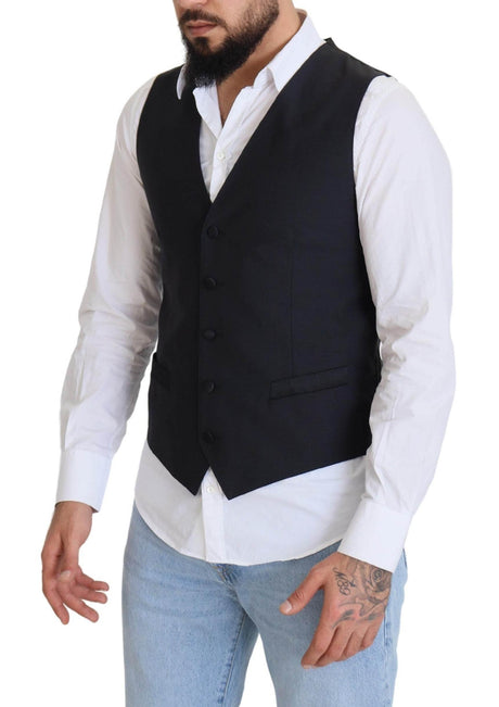 Dolce & Gabbana Black Wool Stretch Waistcoat Formal Vest - Hilstor