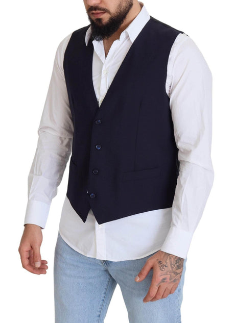 Dolce & Gabbana Dark Blue Wool Stretch Waistcoat Formal Vest - Hilstor