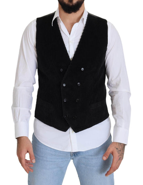 Dolce & Gabbana Black Cotton Double Breasted Waistcoat Vest - Hilstor