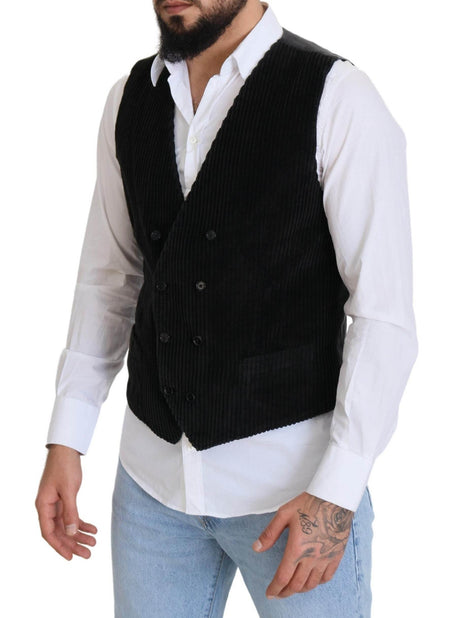 Dolce & Gabbana Black Cotton Double Breasted Waistcoat Vest - Hilstor