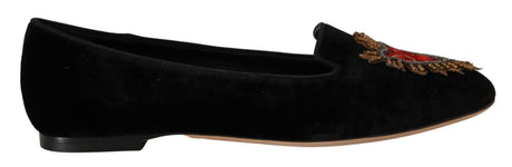 Dolce & Gabbana Black DG Sacred Heart Patch Slip On Flat Shoes - Hilstor