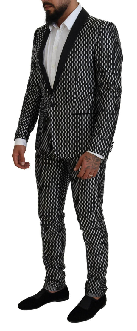 Dolce & Gabbana Black White Silk MARTINI Slim Fit Suit - Hilstor