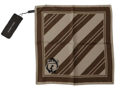 Dolce & Gabbana Brown Stripes DG Logo Square Mens Handkerchief Scarf - Hilstor