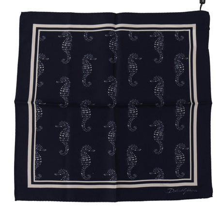 Dolce & Gabbana Blue Seahorse DG Printed Square Handkerchief Scarf - Hilstor