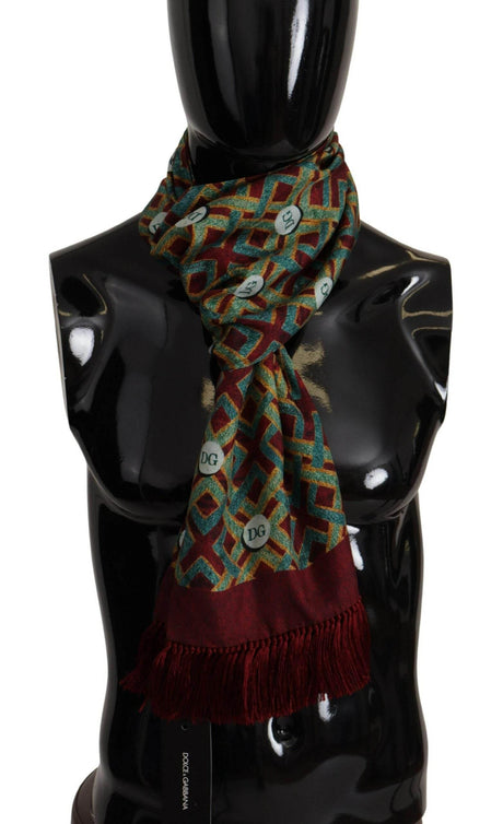 Dolce & Gabbana Multicolor DG Logo Shawl Warm Neck Wrap Fringe Scarf - Hilstor