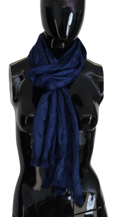 Costume National Blue Silk Shawl Foulard Fringes Scarf - Hilstor
