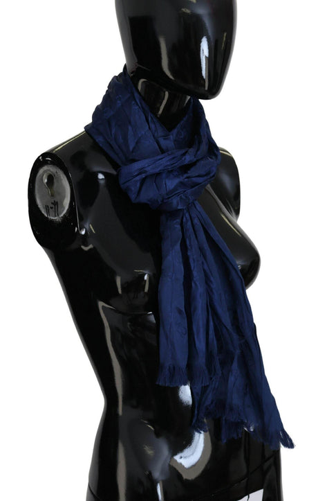 Costume National Blue Silk Shawl Foulard Fringes Scarf - Hilstor