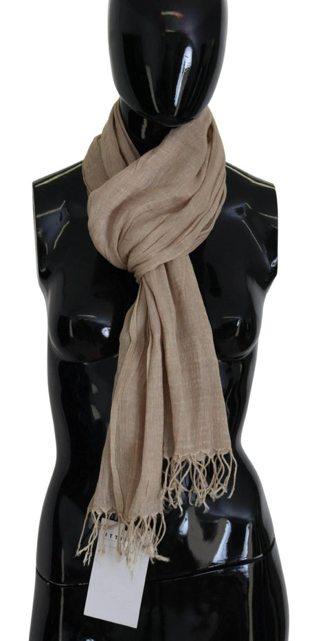Costume National Beige Cotton Shawl Foulard Fringe Scarf - Hilstor