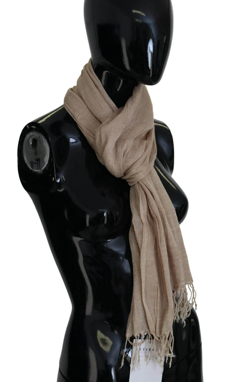 Costume National Beige Cotton Shawl Foulard Fringe Scarf - Hilstor