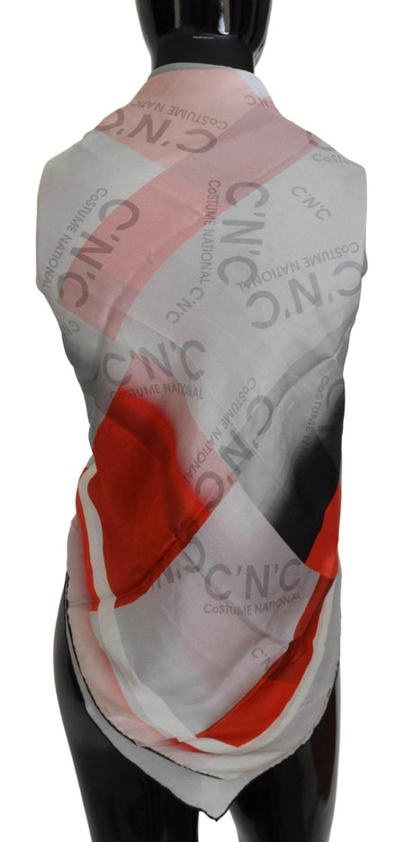 Costume National Gray Red Shawl Foulard Wrap Scarf - Hilstor
