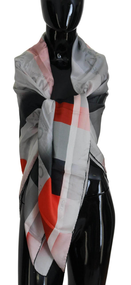 Costume National Gray Red Shawl Foulard Wrap Scarf - Hilstor
