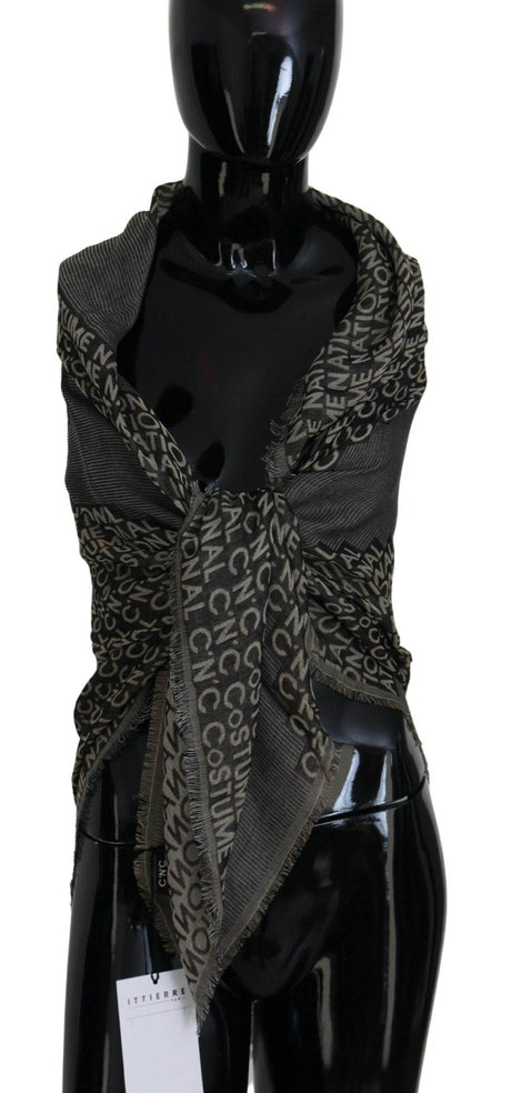 Costume National Gray Logo Knit Neck Wrap Shawl Scarf - Hilstor