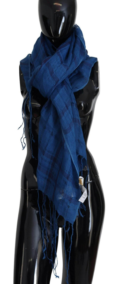Costume National Blue Linen Shawl Foulard Fringes Scarf - Hilstor