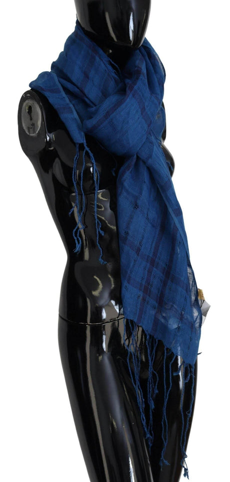 Costume National Blue Linen Shawl Foulard Fringes Scarf - Hilstor