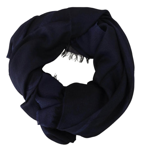 GF Ferre Dark Blue Wool Neck Wrap Shawl Fringes Scarf - Hilstor