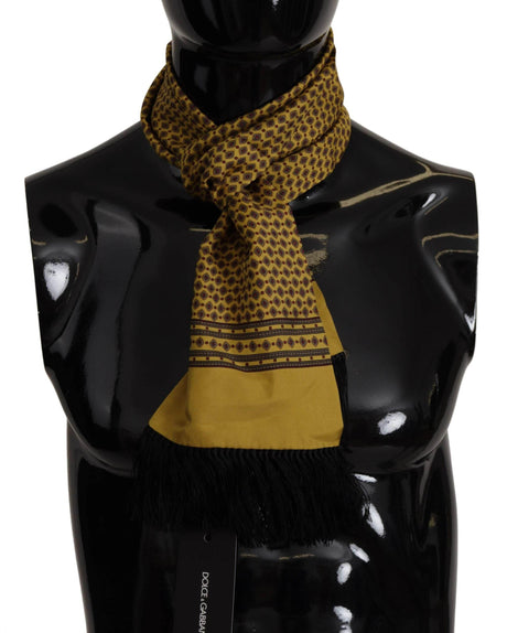 Dolce & Gabbana Yellow Patterned Silk Neck Wrap Fringe Scarf - Hilstor