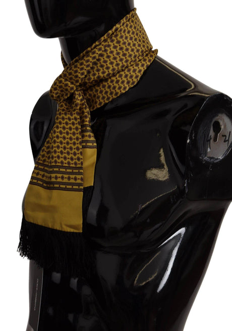 Dolce & Gabbana Yellow Patterned Silk Neck Wrap Fringe Scarf - Hilstor