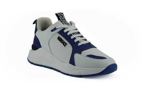 Versace Elegant Blue and White Leather Sneakers - Hilstor