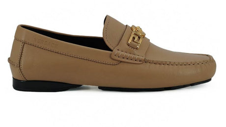 Versace Exquisite Medusa Gold-Tone Leather Loafers - Hilstor