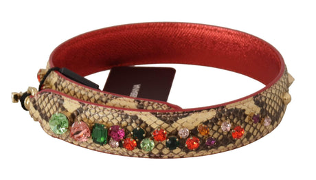 Dolce & Gabbana Beige Exotic Leather Crystals Shoulder Strap - Hilstor