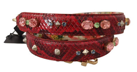 Dolce & Gabbana Red Exotic Leather Crystals Reversible Shoulder Strap - Hilstor