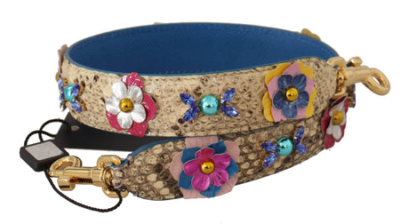 Dolce & Gabbana Beige Python Leather Floral Studded Shoulder Strap - Hilstor