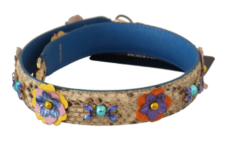 Dolce & Gabbana Beige Python Leather Floral Studded Shoulder Strap - Hilstor