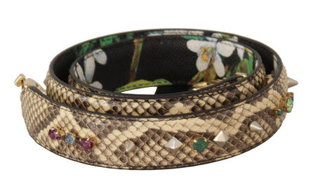 Dolce & Gabbana Beige Exotic Leather Crystals Reversible Shoulder Strap - Hilstor