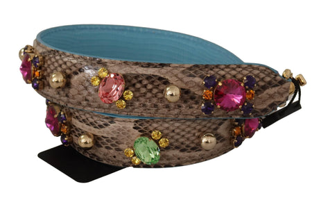 Dolce & Gabbana Brown Exotic Leather Crystals Shoulder Strap - Hilstor