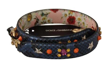 Dolce & Gabbana Blue Exotic Leather Crystals Reversible Shoulder Strap - Hilstor
